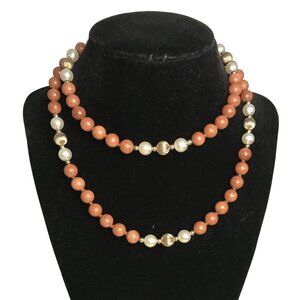 Goldstone & Faux Pearl Double-Strand Necklace With Gold-Tone Accents